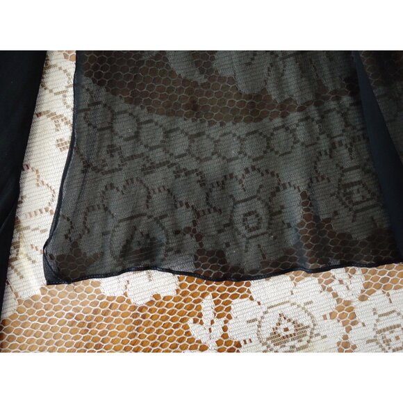 Vtg 60s Another Pettisize Jr Beige Black Lace Black Georgette Overlay Dress XS - Picture 6 of 9